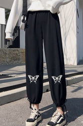 Lässige Baumwollhose mit Schmetterlingsdruck